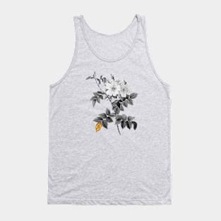 Black and Gold Leaf - Blooming White Rosebush - Vintage Botanical Tank Top